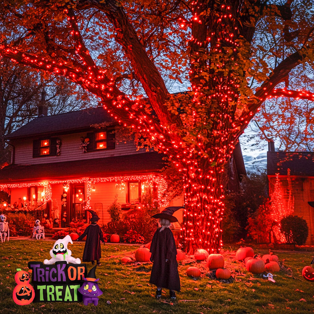 JMEXSUSS 2 Pack Red Solar Halloween Lights, Total 400 LED 151FT Red Solar Lights Outdoor Waterproof, 8 Modes Solar Christmas Lights for Outside Yard Patio Garden Christmas Tree Halloween Decorations
