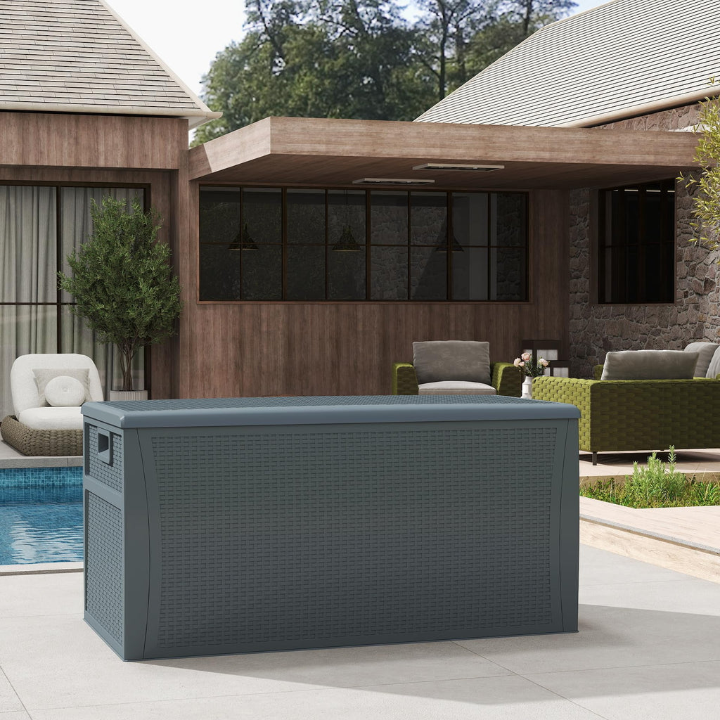 ZYJOYY 100 Gallon Resin Deck Box Waterproof Outdoor Storage Box and Patio Furniture Side Table for Pool Accessories, Gardening Tools, Outdoor Indoor Cushions, Lockable, UV Resistant