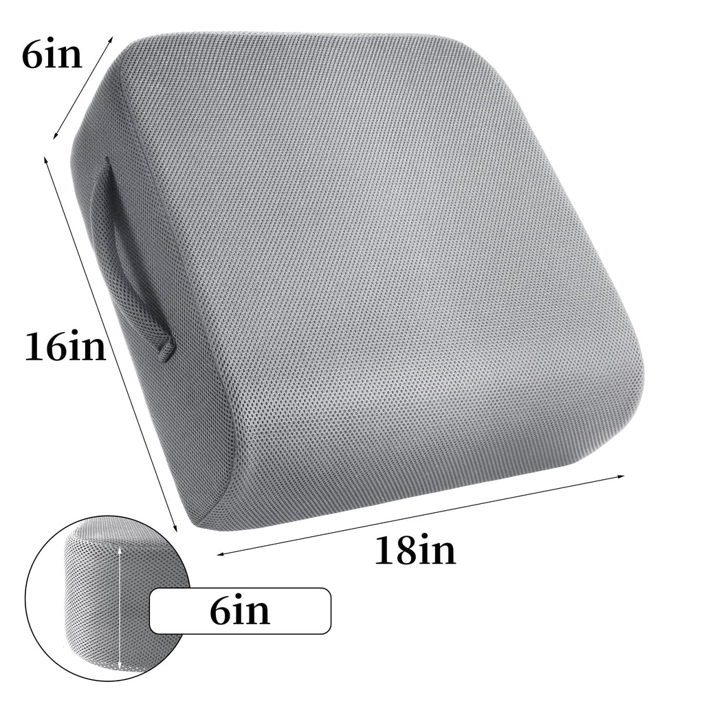 MABOZOO Extra Thick Chair Cushions,Office Chair Booster Seat Cushion to Raise Seat Height for Pain Relief,18 x 16 x 6 inch Non Slip Memory Foam Thick Cushion with Carry Handle（Grey）