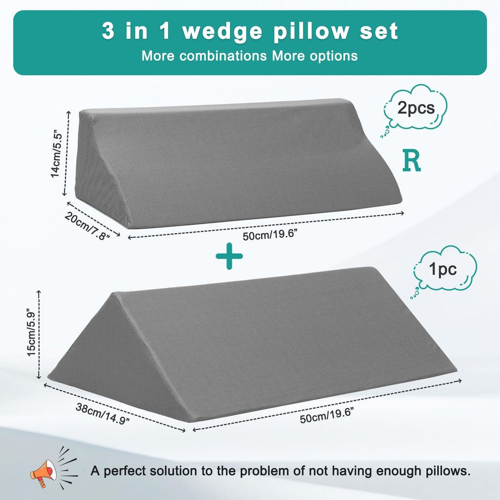 Fanwer Bed Wedges & Body Positioners (3 in 1), 40 Degree Wedges for Bed Positioning,Positioning Pillows for Elderly, Wedge Pillow for Bed Sores, Side Sleeping, After Surgery, Knees Elevated,Back Pain