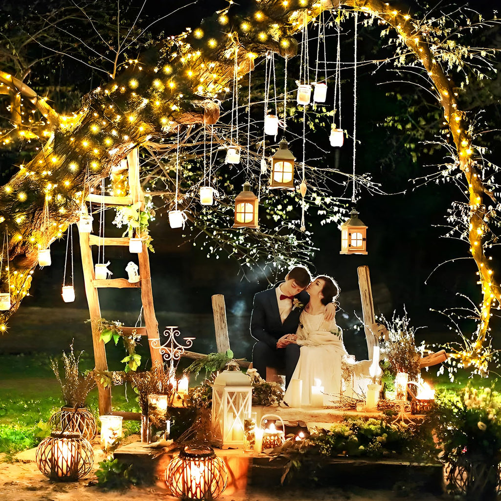 KNONEW 203FT Outdoor Christmas Fairy Lights Plug in,600 LED String Lights Outdoor Waterproof 8 Modes Memory Times for Wedding Bedroom Walls Garden Trees Decoration(Warm White)