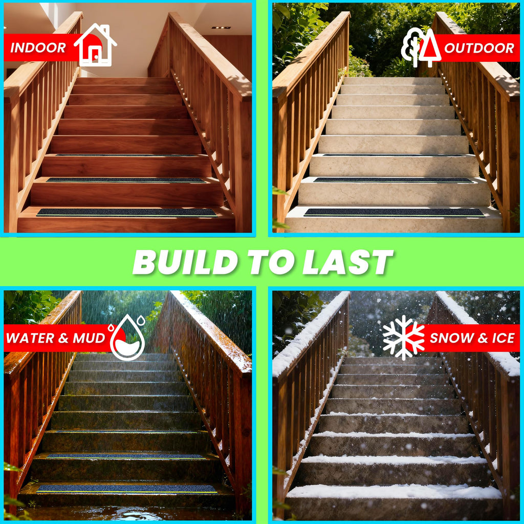 LifeGrip Anti Slip Traction Treads 10 Pack, 6"x32" with Glow in Dark Stripe, Best Grip Tape Grit Non Slip, Outdoor Non Skid Tape, High Traction Friction Abrasive Adhesive for Stairs Step