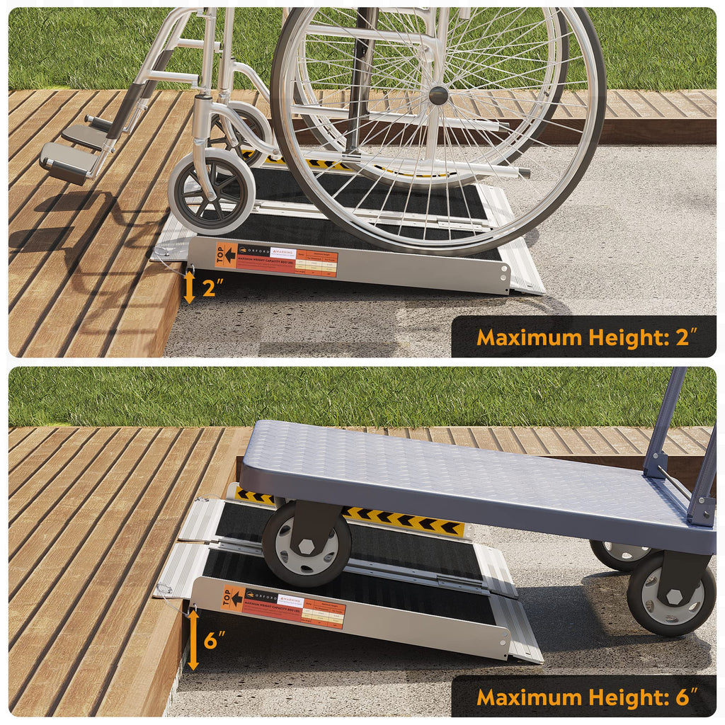 ORFORD Non-Skid Foldable Wheelchair Ramp 2FT, Threshold Ramp with a Non-Slip Surface, Portable Aluminum Foldable Mobility Scooter Ramp, for Home, Steps, Stairs, Doorways, Curbs
