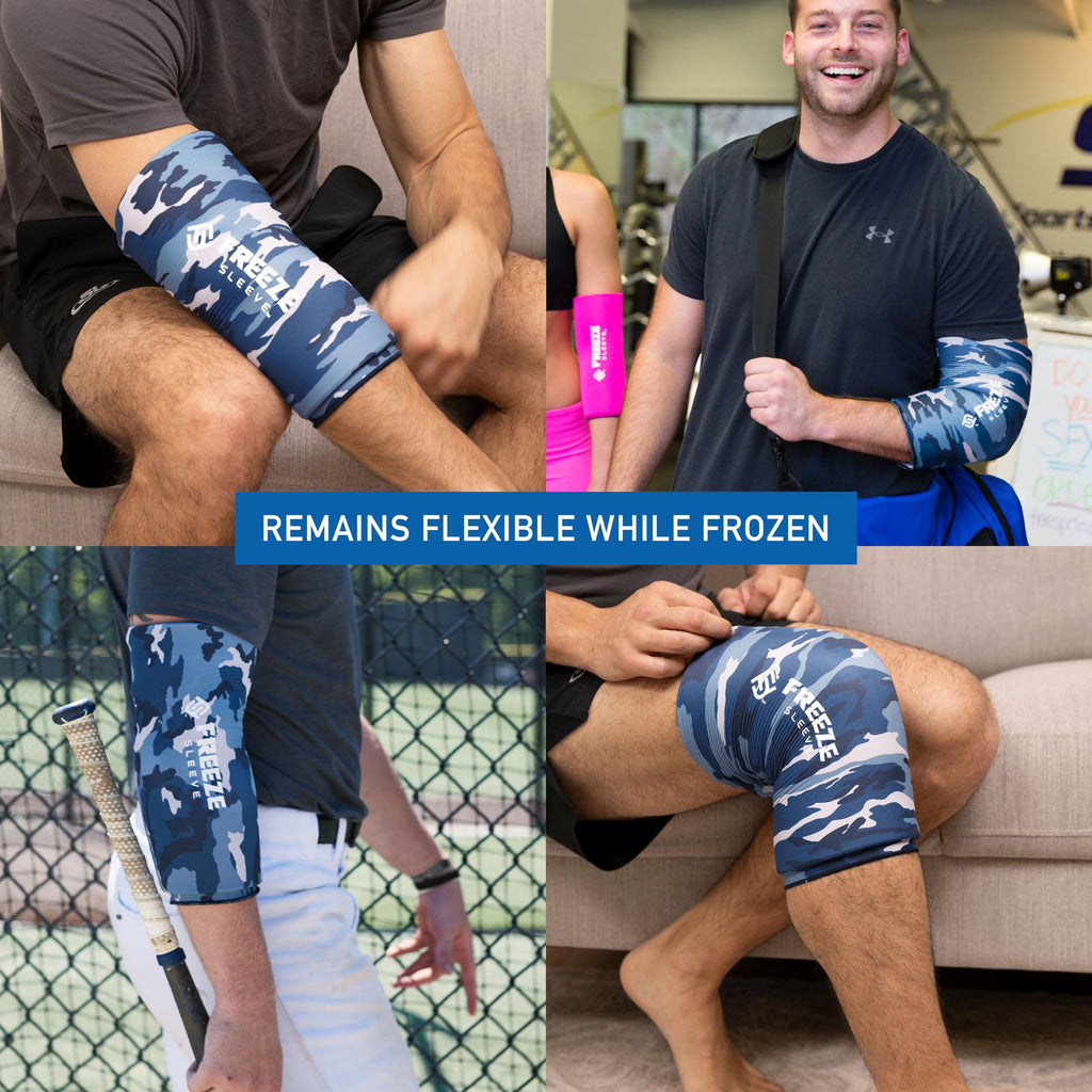 FreezeSleeve Ice & Heat Therapy Sleeve- Reusable, Flexible Gel Hot/Cold Pack, 360 Coverage for Knee, Elbow, Ankle, Wrist- Blue Camo, 3X-Large