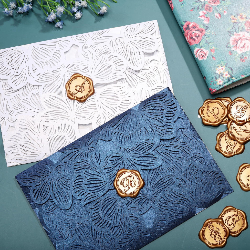 Yoption Initial Alphabet R Adhesive Wax Seal Stickers, 50 Pack Letter Wax Seal Stickers Envelope Seal Stickers Envelope Seals Self Adhesive Gold Stickers for Wedding Party Birthday Christmas (R)