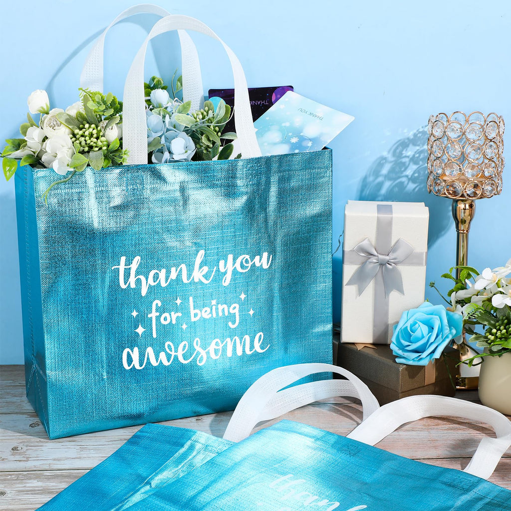 Abbylike 24 Pcs Thank You Gift Bags Inspirational Thank You for Being Awesome Bag with Handle for Women Employee Volunteer(Blue)