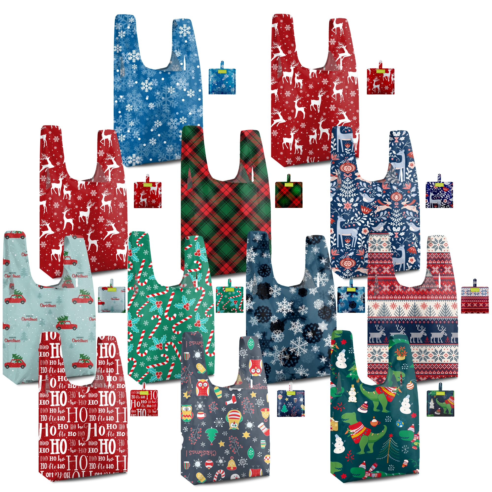 BeeGreen Christmas Gifts Reusable Grocery Bags Bulk 12 Pack Wholesale Reusable Shopping Bags X-Large 50LBS, Machine Washable Kitchen Reusable Bags Heavy Duty, Foldable Bags for Shopping