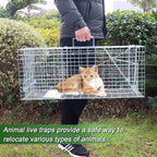 2023 Upgraded Reinforced Animal Traps,Rabbit Traps,33in Live Animal Cage for Squirrels,Stray Cats Trap, Live Traps for Raccoons, Stainless Steel Foldable with Pedal Triggers(33x12x13inch)