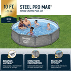 Bestway Steel Pro MAX 10' x 30" Above Ground Pool, Round Metal Frame Outdoor Swimming Pool Set with Filter Pump, Stacked Stone Print