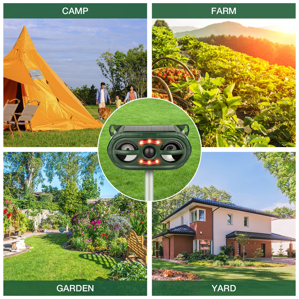 Ultrasonic Animal Repellent Solar Powered,Cat Repellent Outdoor,2024 Animal Deterrent Devices Outdoor with Motion Sensor & Flashing Light,Deer Repellent Devices for Repelling Squirrels,Raccoon,Skunk