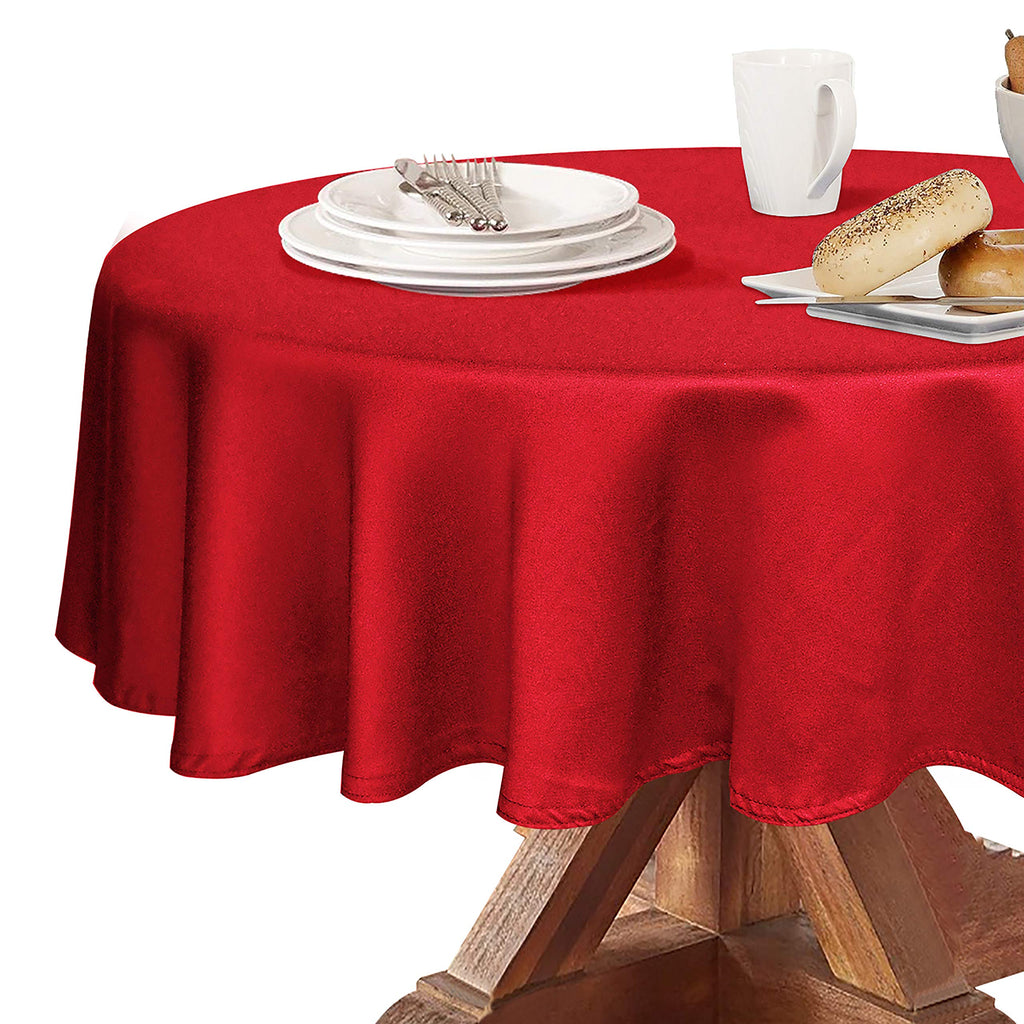 Obstal 210 GSM Round Red Table Cloth - 60 Inch - Oil-Proof Spill-Proof and Water Resistance Microfiber Tablecloth, Decorative Fabric Table Cover for Christmas Holiday Party (Rio Red, 60 Inch Diameter)