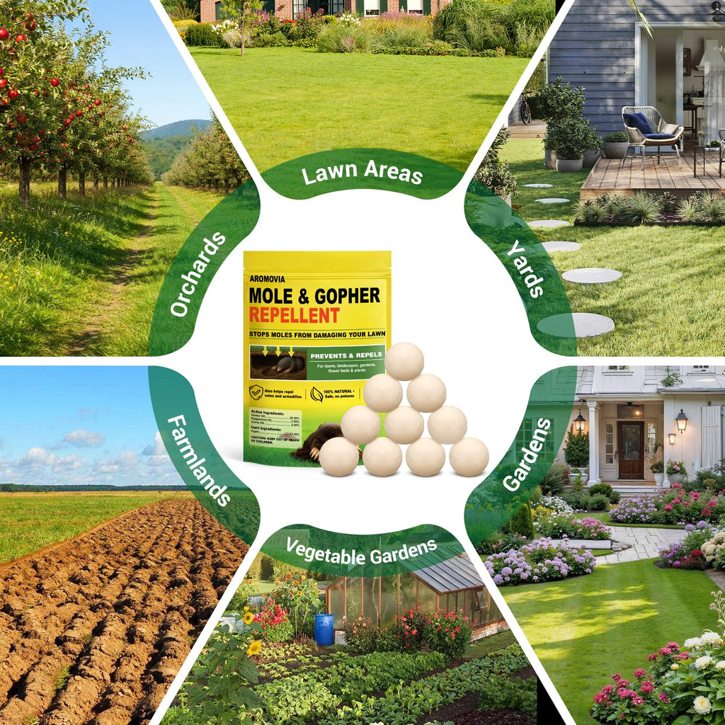 Aromovia Mole Repellent for Lawns and Yard, Mole and Groundhog Repellent Outdoor, 12 Packs Natural Gopher Repellant Balls for Lawns, Gardens, Yards, Farms and Orchards, Safe for People and Pets