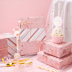 LeZakaa Reversible Birthday Wrapping Paper Roll - Happy Birthday Lettering & Stripe Design with Metallic Foil in Pink - 17 inches x 32.8 Feet (46.45 sq.ft.)
