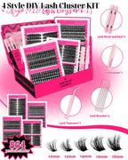 MilyBest 4 Styles Lash Clusters Kit 864Pcs Eyelash Clusters Lash Kit Volume Lashes Clusters D Curl DIY Individual False Eyelashes with 2 Bond&Seal Wispy Bulk Cluster Eyelash Extensions Kit De Pestañas