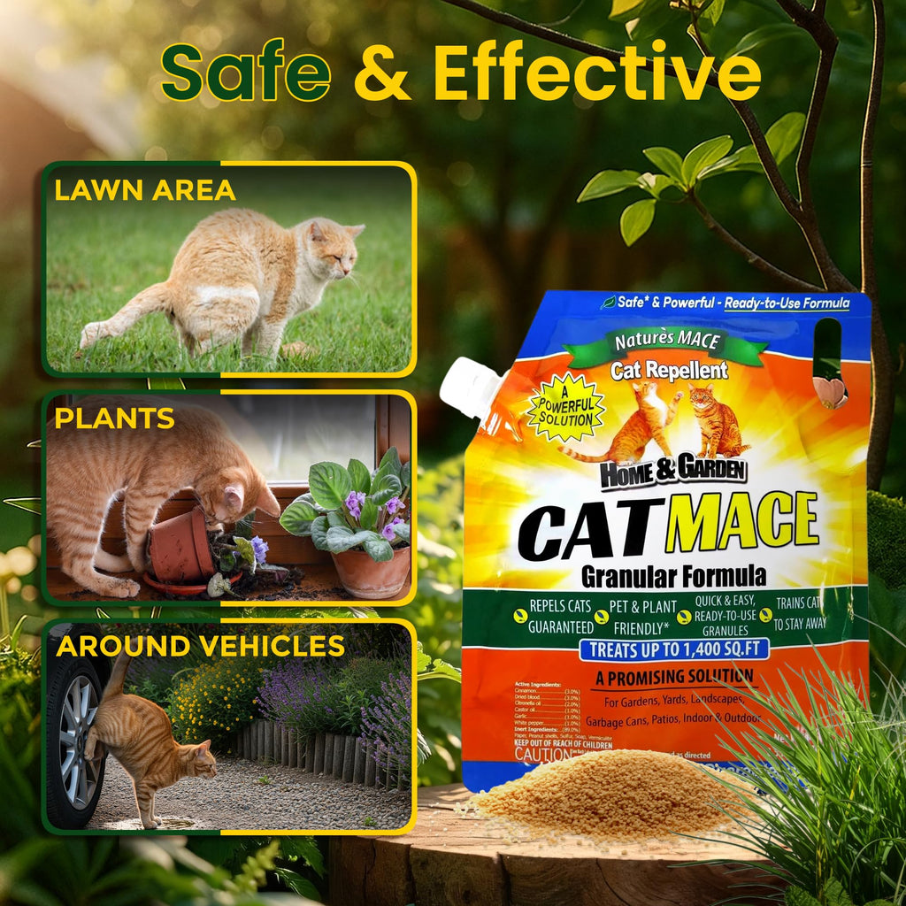 Nature's Mace, Cat Mace, 2.5lb Granular, Cat Repellent Outdoor to Keep Cats Away, Keep Cats Out of Yard Permanently, with Consistent Use, for Garden, Plants, No-Dig, Stray Deterrent