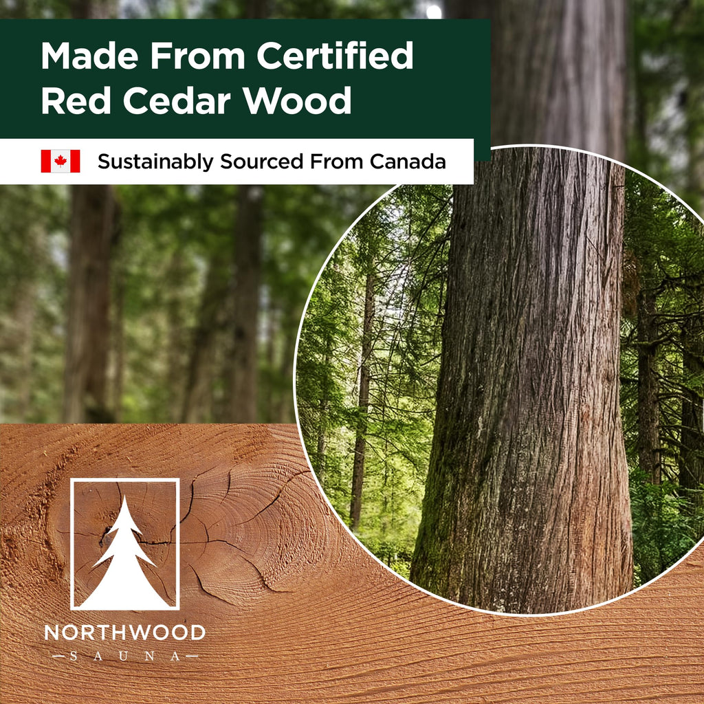 Northwood Sauna - Sauna Thermometer and Hygrometer 2 in 1 - Fahrenheit & Celsius - Handmade from Canadian Red Cedar Wood - Luxurious Golden Metal Dials