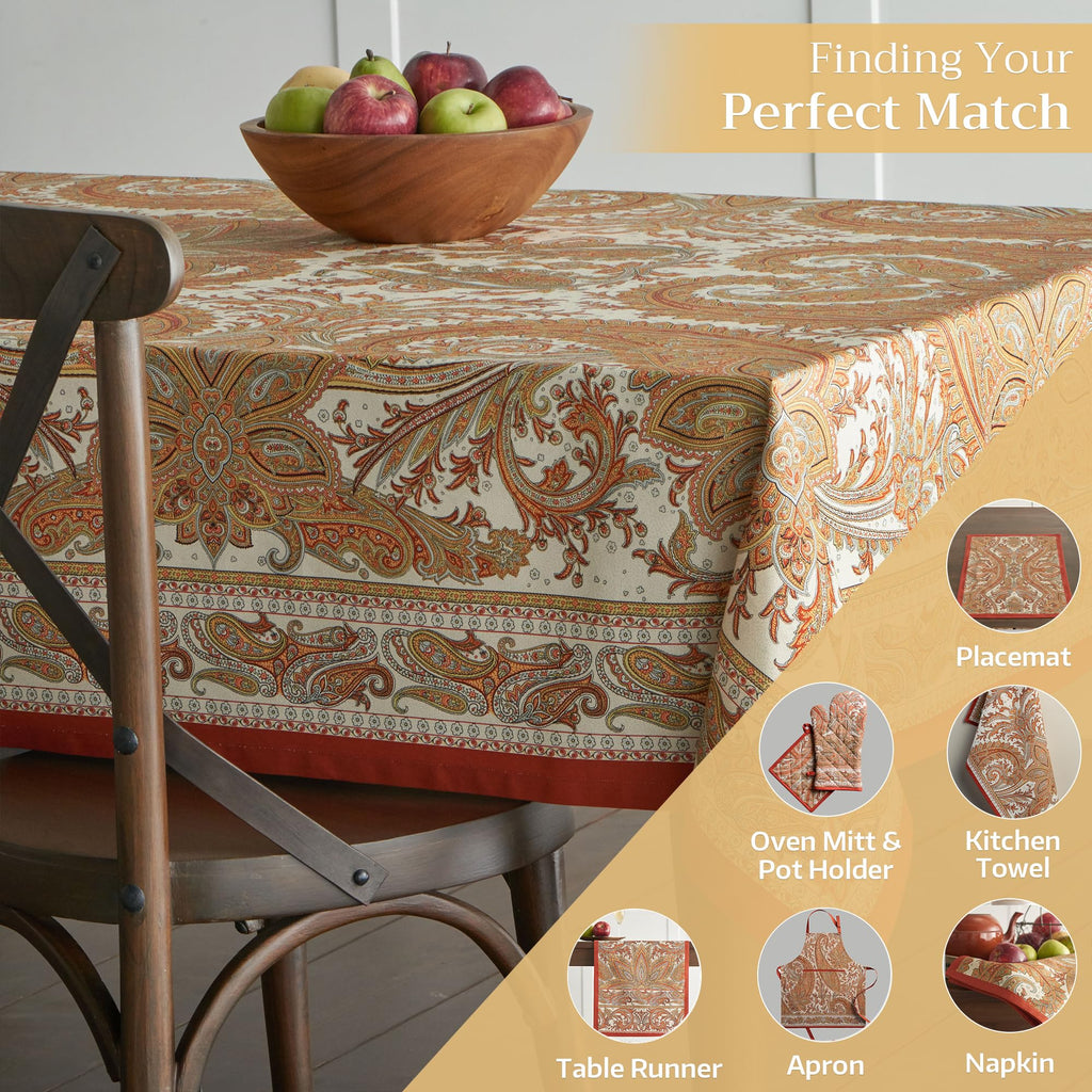 Maison d' Hermine 100% Cotton Table Cover - 60"x120" Rectangle Decorative Tablecloth - Washable Tablecloths for Dining, Home & Party - for Thanksgiving & Christmas - Kashmir Paisley Collection