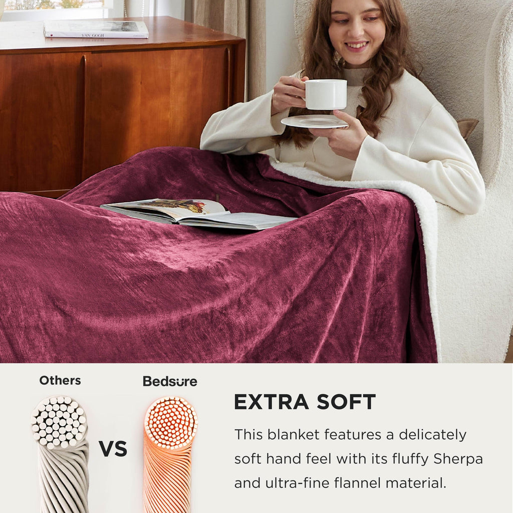 Bedsure Sherpa Fleece Cal King Blankets for Bed - Thick and Warm Oversized Blanket for Winter, Soft Fuzzy Plush Large Christmas Blanket Gift, Red, 112x98 Inches