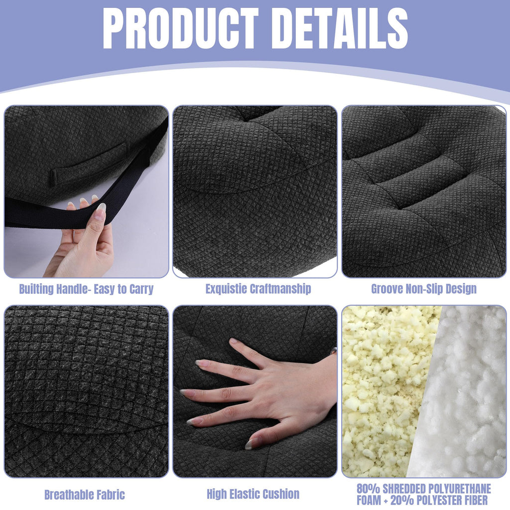 HOMBYS Extra Thick Chair Cushions for Office,6 in Breathable Adult Booster Seat for Car,Car Seat Cushion to Raise Seat Height,Shredded Memory Foam Desk Chair Cushion for Long Sitting,Black