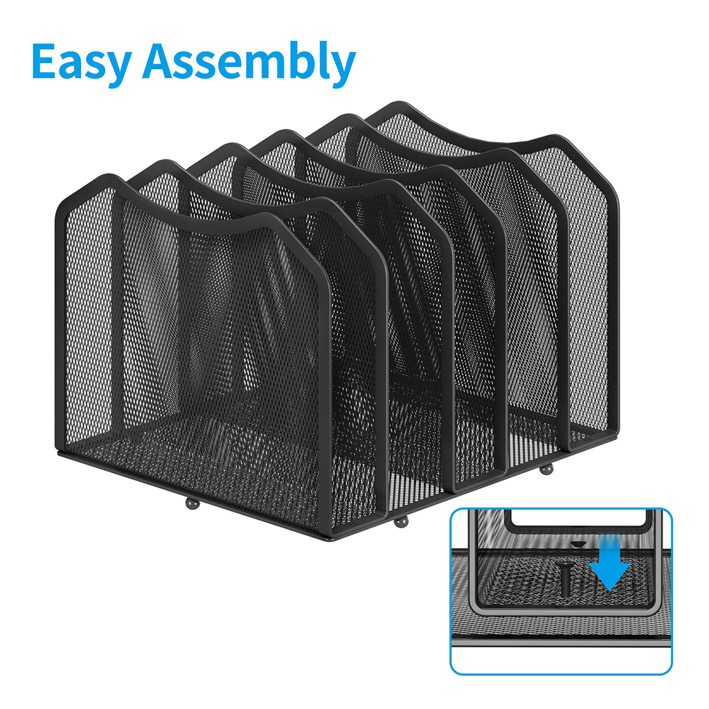 Mesh Desktop File Sorter Organizer, 5-Section Bookshelf for Desk Home Office, Black
