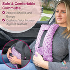 Hysterectomy Seat Belt Pillow - Recovery After Double Mastectomy, Heart, Abdominal, Breast Reduction & Augmentation, Tummy Tuck, C Section Surgery - Gel Pack Included- Seatbelt Pillow Gifts for Women