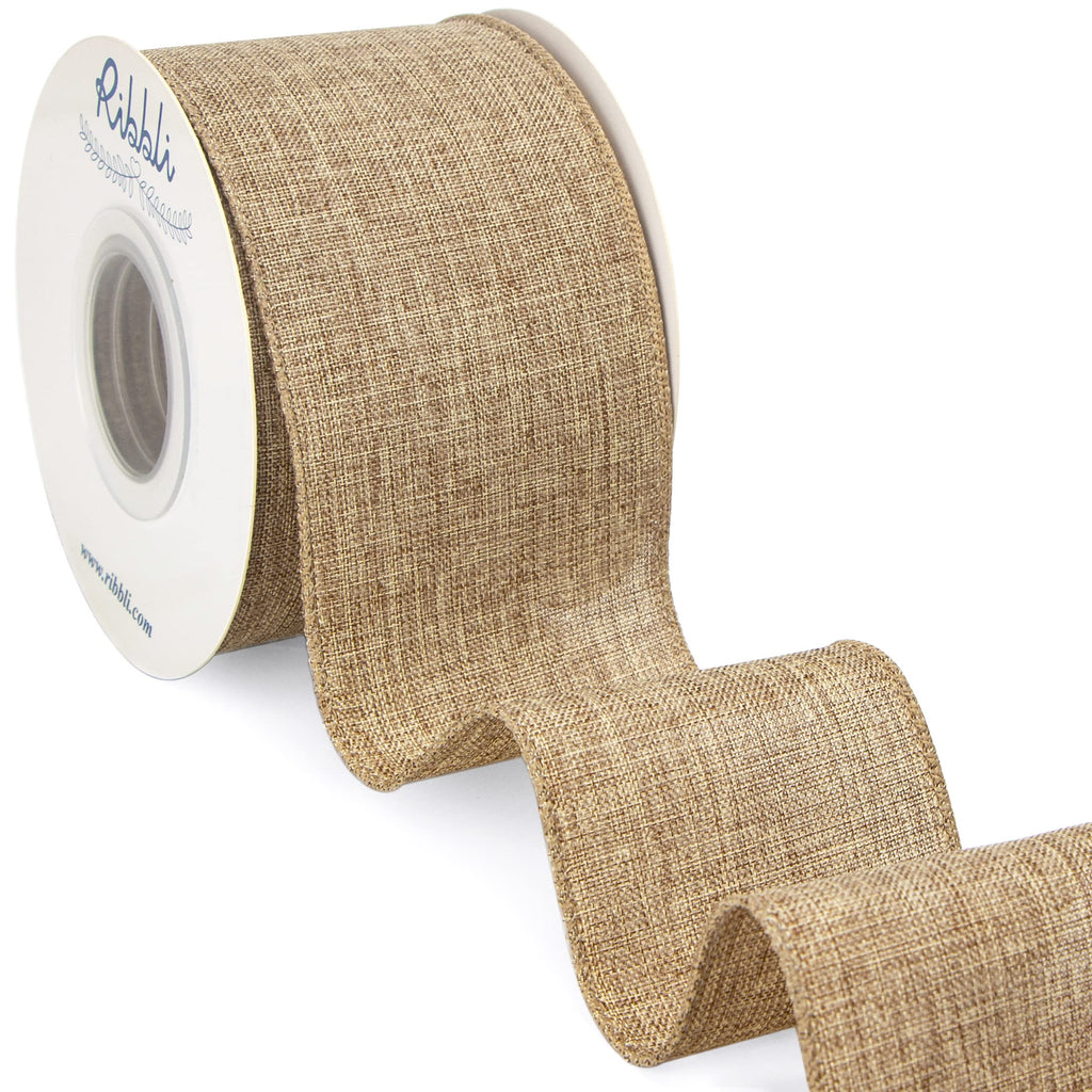 Ribbli Natural Linen Wired Ribbon,2-1/2 Inch x Continuous 10 Yard, Beige Burlap Wired Ribbon Rustic Ribbon for Wreaths, Big Bow Crafts,Gift Wrapping, Christmas Tree Decoration