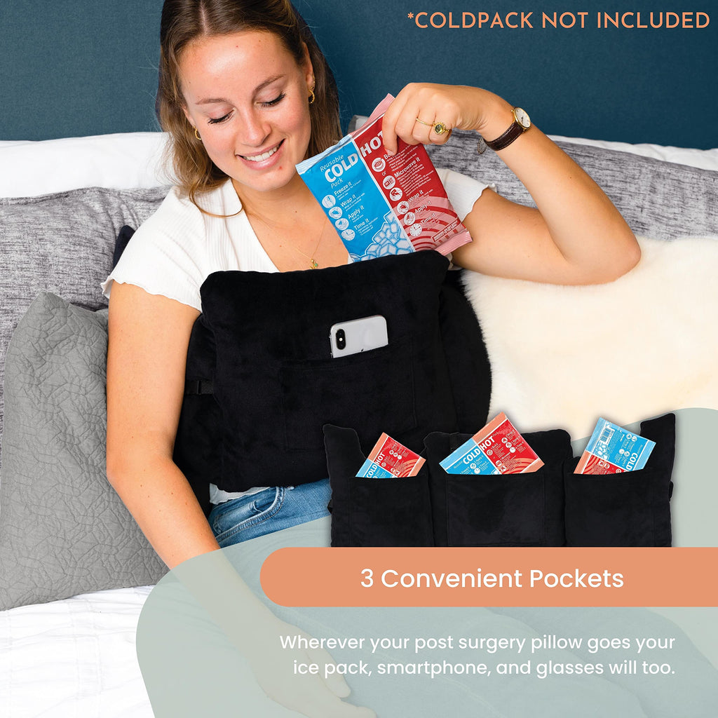 MOYOAMA Post Mastectomy Pillow - Recovery After Breast Cancer Surgery, Breast Augmentation - Lightweight Post Surgery Pillow with 4 Built-in Pockets to Support Healing - Breast Cancer Gifts for Women