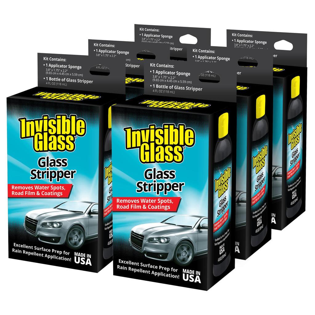 Invisible Glass 91411-6PK Glass Stripper – Hard Water Spot Remover – Strips Coatings, Waxes, Oils & Road Film – Preps Windshields for Rain Repellent & Ceramic Coating – 4 Fl Oz (Pack of 6)