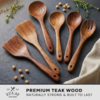 Zulay Kitchen 6 Piece Wooden Spoons for Cooking – Natural Teak Wooden Utensil Set, Easy to Clean, Durable, Smooth with Comfort Grip - Non Toxic Wooden Cooking Utensil Sets
