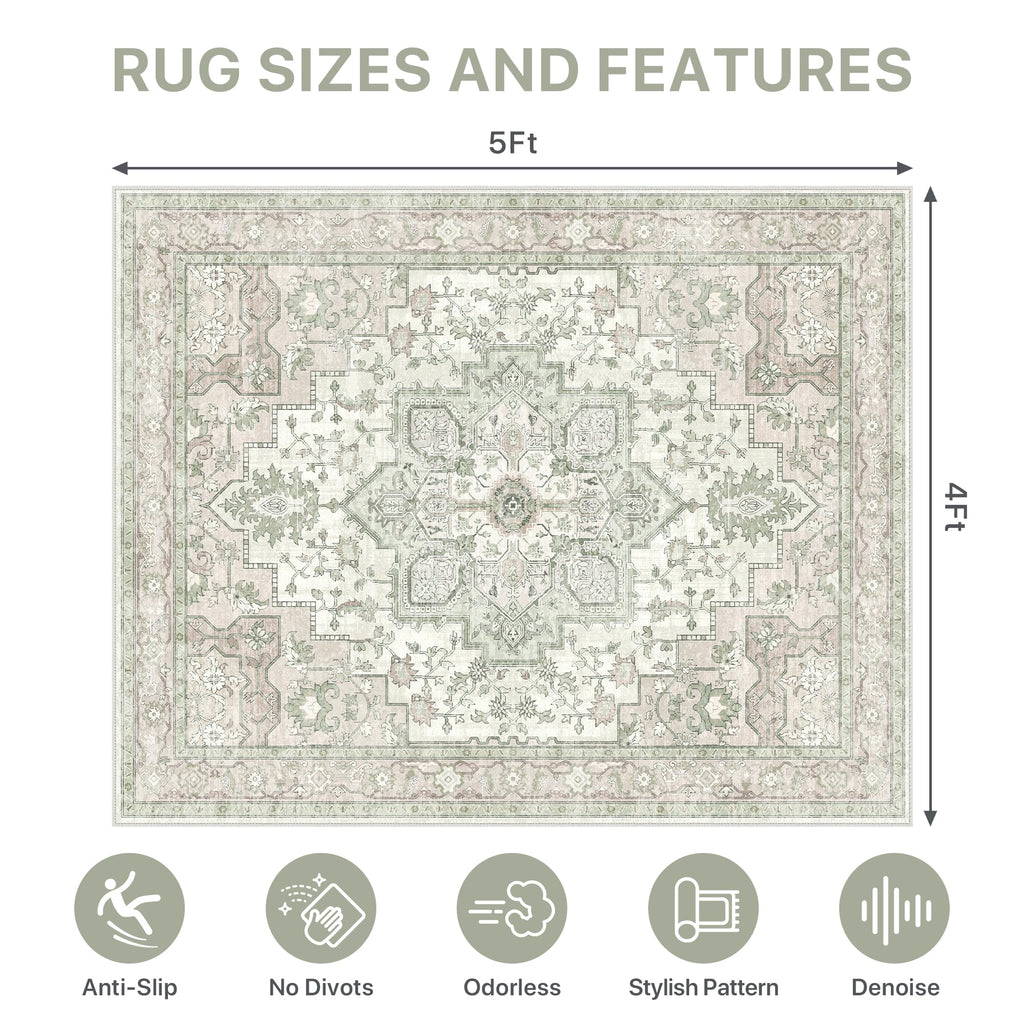 48"x60" Office Chair Mat for Hardwood Tile Floor, Under Desk Carpet Protector for Rolling Computer Chair Mat, Machine Washable Area Rug, Anti-Slip 1/5" Thick Low Pile Thin Vinyl Floor Mat, Mint