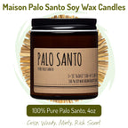Maison Palo Santo | Pure Palo Santo Candle | Essential Oil Aromatherapy Candle | 4oz Soy Wax Palo Santo Scented Candle | Palo Santo from Ecuador | Purification & Cleansing Candle |Free Palo Santo