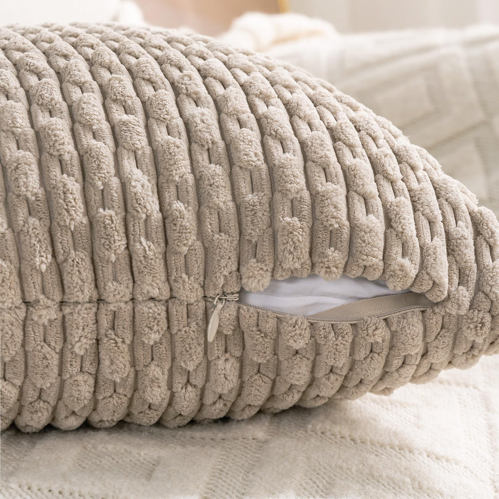 Cozoomy Set of 4 Neutral Decorative Pillow Covers 18x18 Inch Corduroy Throw Pillow Covers for Bed Couch Sofa Living Room Soft Cushion Cases