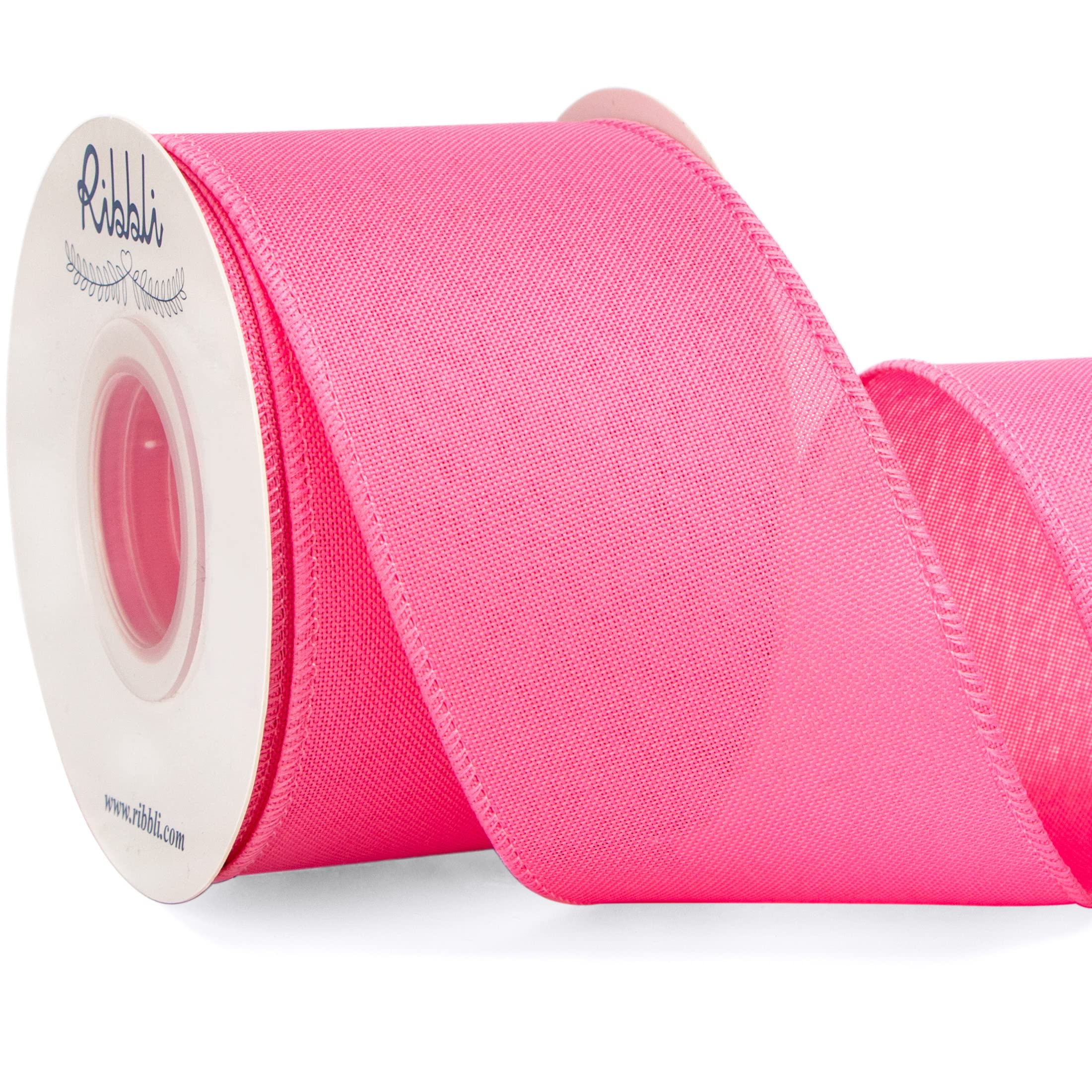 Ribbli Pink Linen Wired Ribbon,2-1/2 Inch x Continuous 10 Yard, Pink Burlap Wired Ribbon Easter Ribbon for Wreaths, Big Bow Crafts,Gift Wrapping,Christmas Tree Decoration