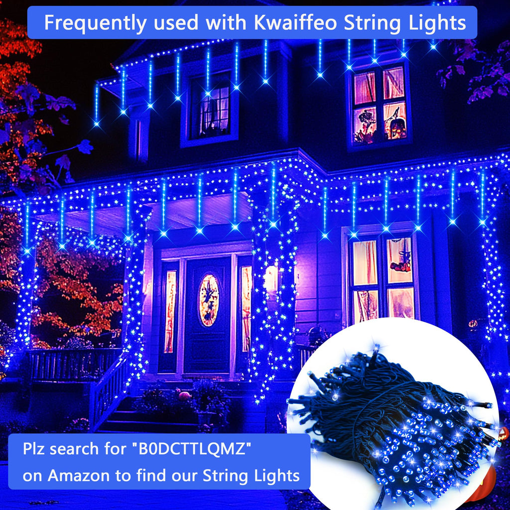 Kwaiffeo Christmas Lights, Meteor Shower Lights 12 inch 8 Tube Rain Falling Icicle Cascading Lights for Xmas Tree Halloween Decoration Wedding Party, Christmas Decorations Outdoor Yard, UL Plug Blue