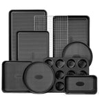 HONGBAKE 9-Piece Baking Pans Set Nonstick, Stackable Non Toxic Bakeware Sets with Diamond Texture, Oven Pan Set for Cooking, Includes Cookie Sheet with Rack, Cake Pan, Roasting Pan, Muffin Tin, Gray