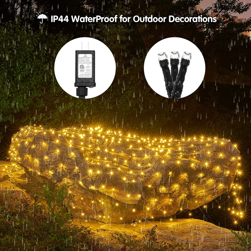 BlcTec Christmas Net Lights 200 LED 8.2ft x 4.9ft Outdoor Christmas Bush Lights with 8 Modes, Timer, Connectable, Waterproof and Green Wire for Trees, Bushes, Christmas Decorations, Warm White