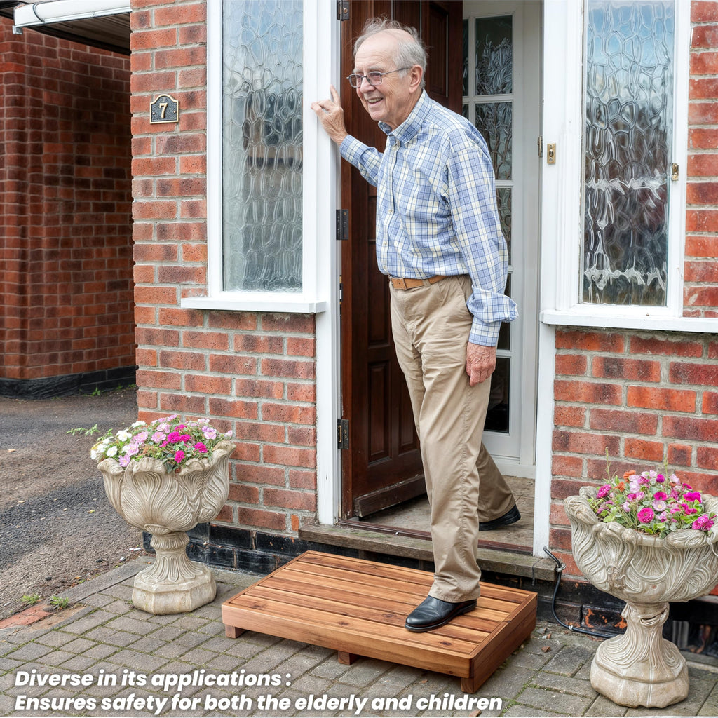 TINAMO 3.5" One Step Stool for Elderly (No Assemble Required)- Acacia Wood High Riser Step Stool for Bed - 550 Lbs Wooden Mobility Stepping Stools for Adults, Kids/Bedside, Bathroom, Kitchen, Garden