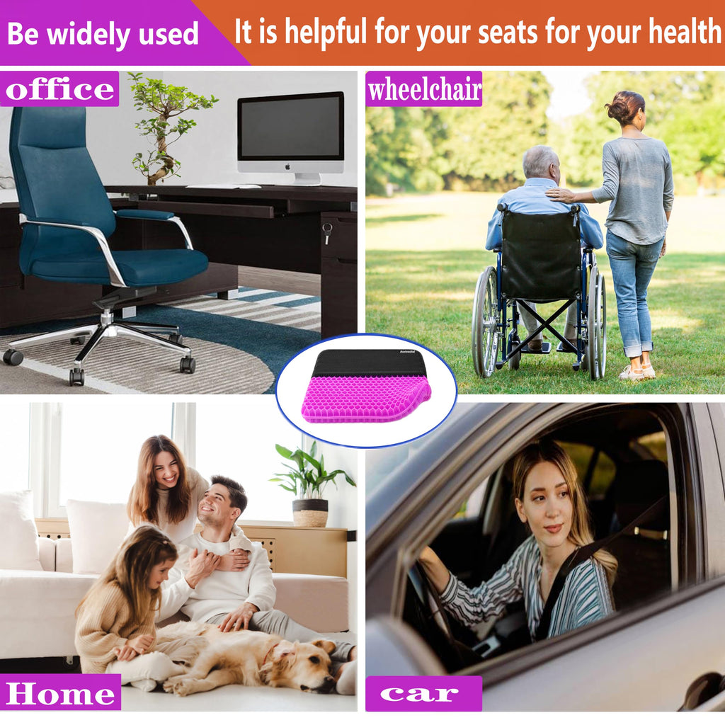 Auvivasital Plus Size Gel Seat Cushion for Long Sitting, Extra Large and Thick Pressure Relief Seat Cushion for Back, Hip, Sciatica, Tailbone Pain, Use for The Car, Office, Wheelchair, Stadium.(Pink)