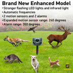 Latest 2024 Expanded Detection Range Solar Animal Repeller - Animal Repellent Outdoor with Automatic Frequencies, 2 Motion Sensors, 8 Stronger LED Lights, 2 Alarms at 360° and USB Cable