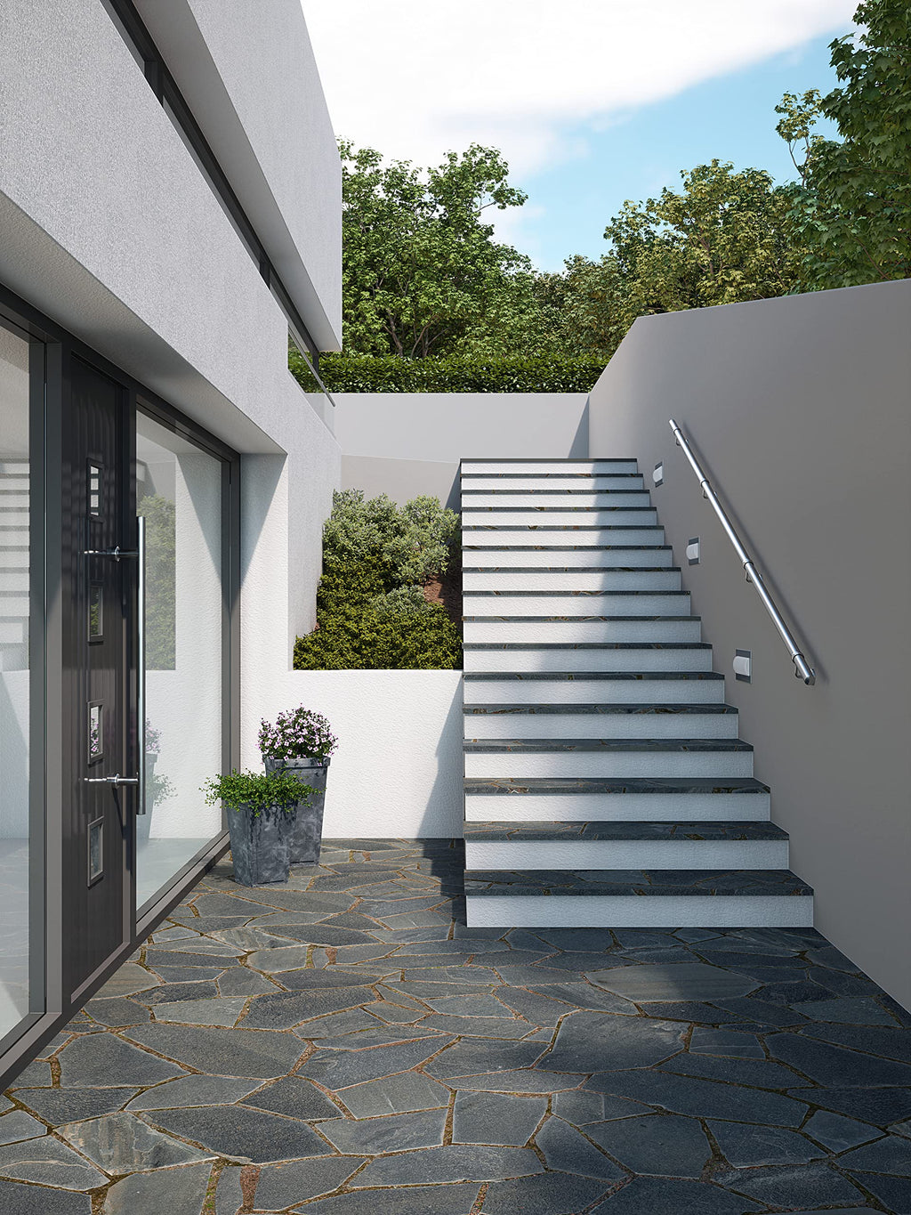 ROTHLEY Metal Stair Railing Handrail: 11.8FT Stainless Steel Hand Railings for Stairs Outdoor Indoor Wall Mount Stair Handrail Complete Kit 1.6" Round Hand Rail for Elderly & Kids (Brushed Finish)