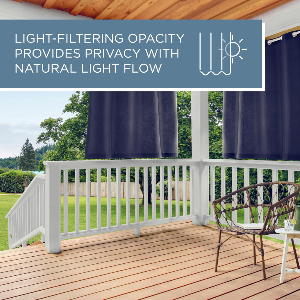 Town & Country Basics Cabana Solid Heavyweight Indoor Outdoor Curtains, Light Filtering Opacity with Grommet Top, Water Repellent, 2-Pack Set, 54"x63", Dark Navy