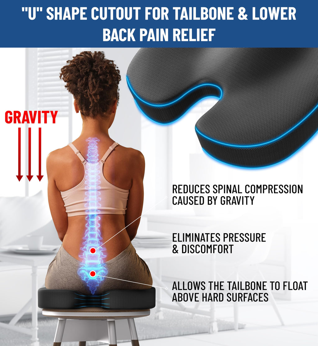 Everlasting Comfort Memory Foam Seat Cushions for Office Chairs - Sciatica & Tailbone Pain Relief Cushion - Car Seat & Office Chair Cushion - Ergonomic Office Desk Accessories for Comfort