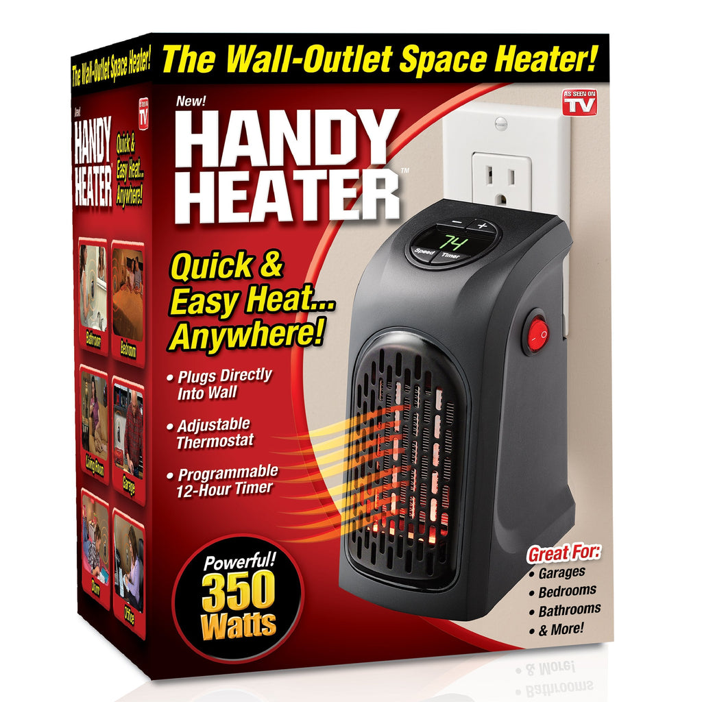 Ontel Handy Heater Plug-In Personal Heater for Quick and Easy Heat, Features Compact Design, Digital Display, and On/Off Timer - Great for Travel