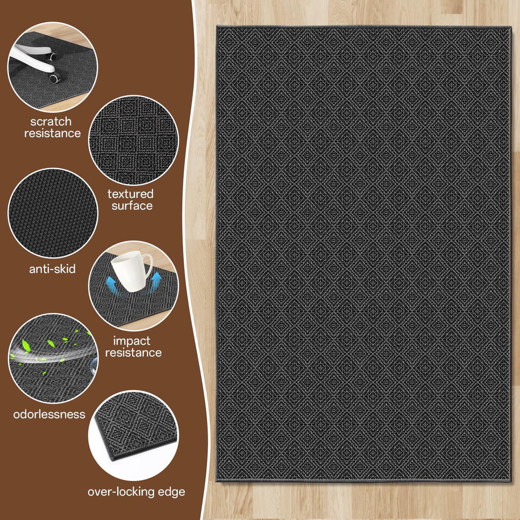 KMAT Office Chair Mat, 45x53in Heavy Duty Hardwood/Tile Floor Protector, Floor Mat Computer Desk Mat for Rolling Chairs, Work, Study, Office, Black
