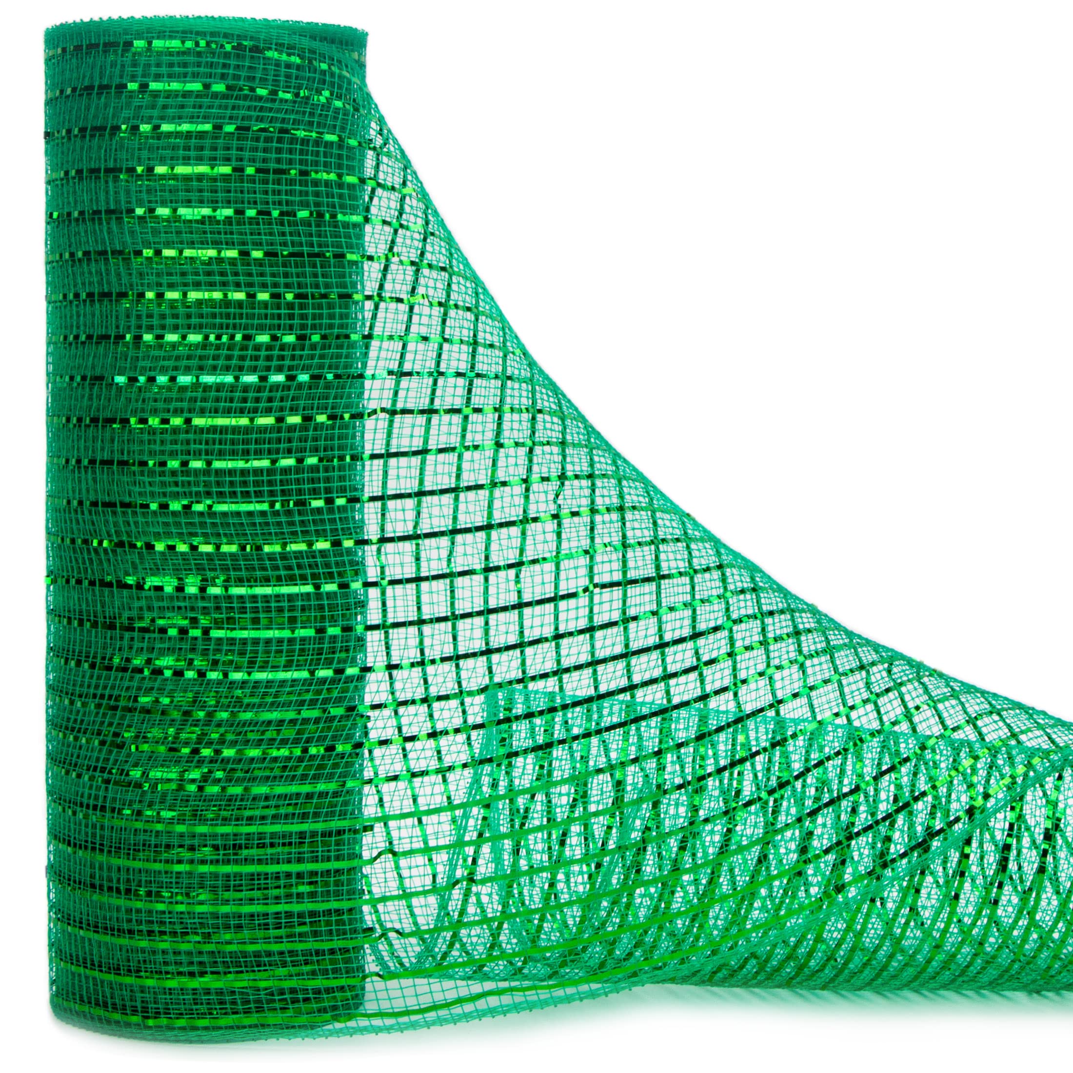 Ribbli Emerald Green Metallic Mesh Ribbon,10 inch x 30 feet(10Yard), Emerald with Green Foil, St. Patrick's Day Ribbon for Wreath Swags and Christmas Tree Decoration