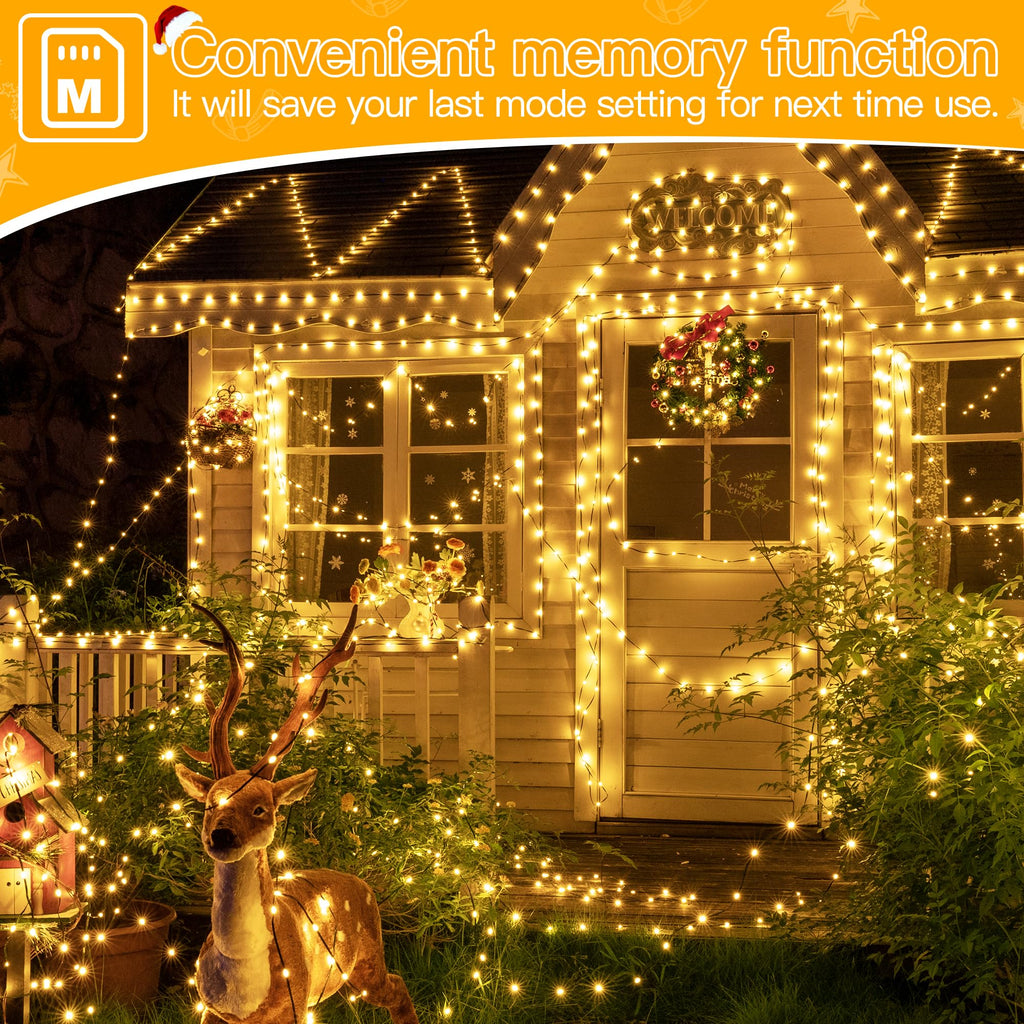 Ollny Christmas Lights 800 LED 262 FT Plug in, IP67 Waterproof Green Wire Outdoor Christmas Lights with Remote, 8 Modes and Timer Christmas Tree Lights for House Indoor Xmas Decorations (Warm White)