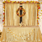 PartyDelight 60"X102" Rectangle Sparkly Gold Sequin Tablecloth for Wedding, Party, Christmas Decorations