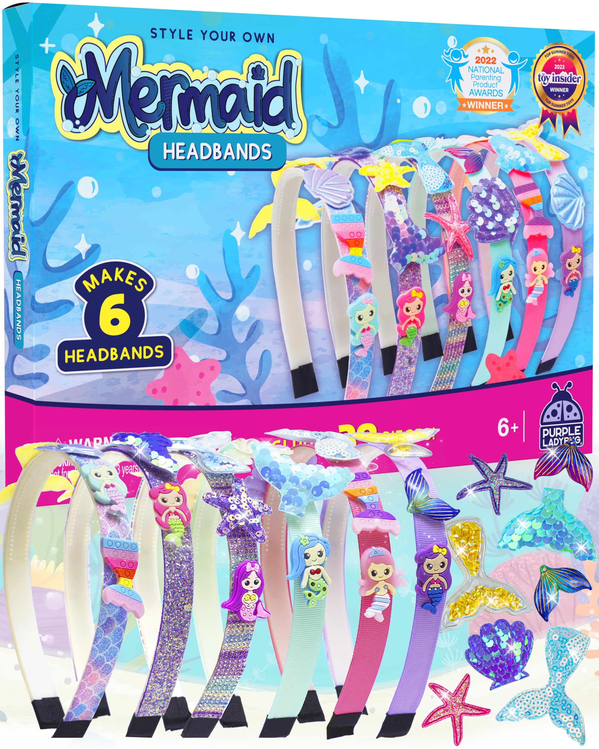 PURPLE LADYBUG Mermaid Headband Making Kit - Mermaid Hair Accessories for Girls 6-8 Years Old - DIY Hair Kit for Girls - Mermaid Crafts for Girls Ages 6-8, Stocking Stuffers for Girls Christmas Gifts
