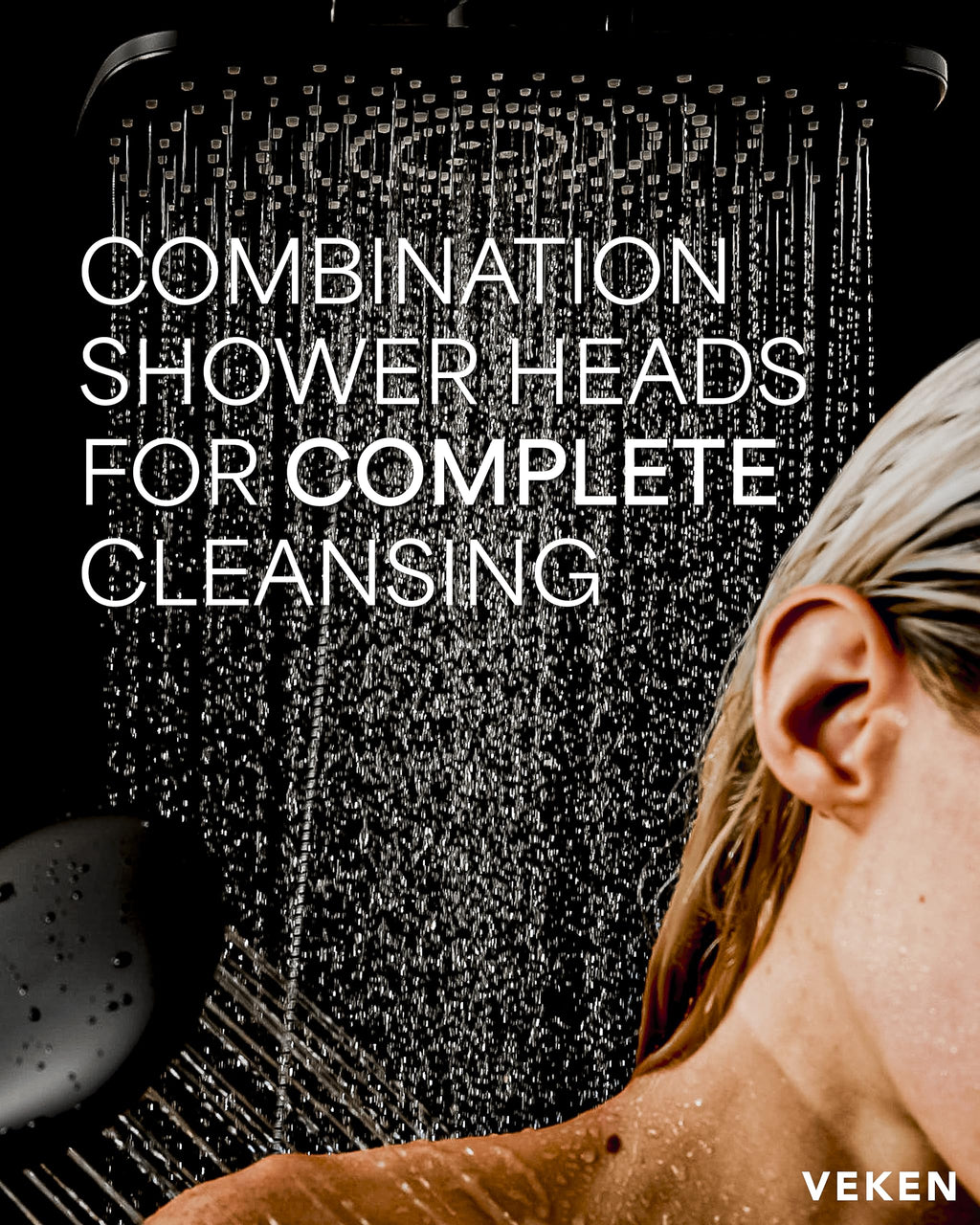 Veken 11.8 Inch High Pressure Rain Shower Head Combo with Extension Arm- Wide Showerhead with 5 Handheld Water Spray - Adjustable Dual Showerhead with Anti-Clog Nozzles - Matte Black
