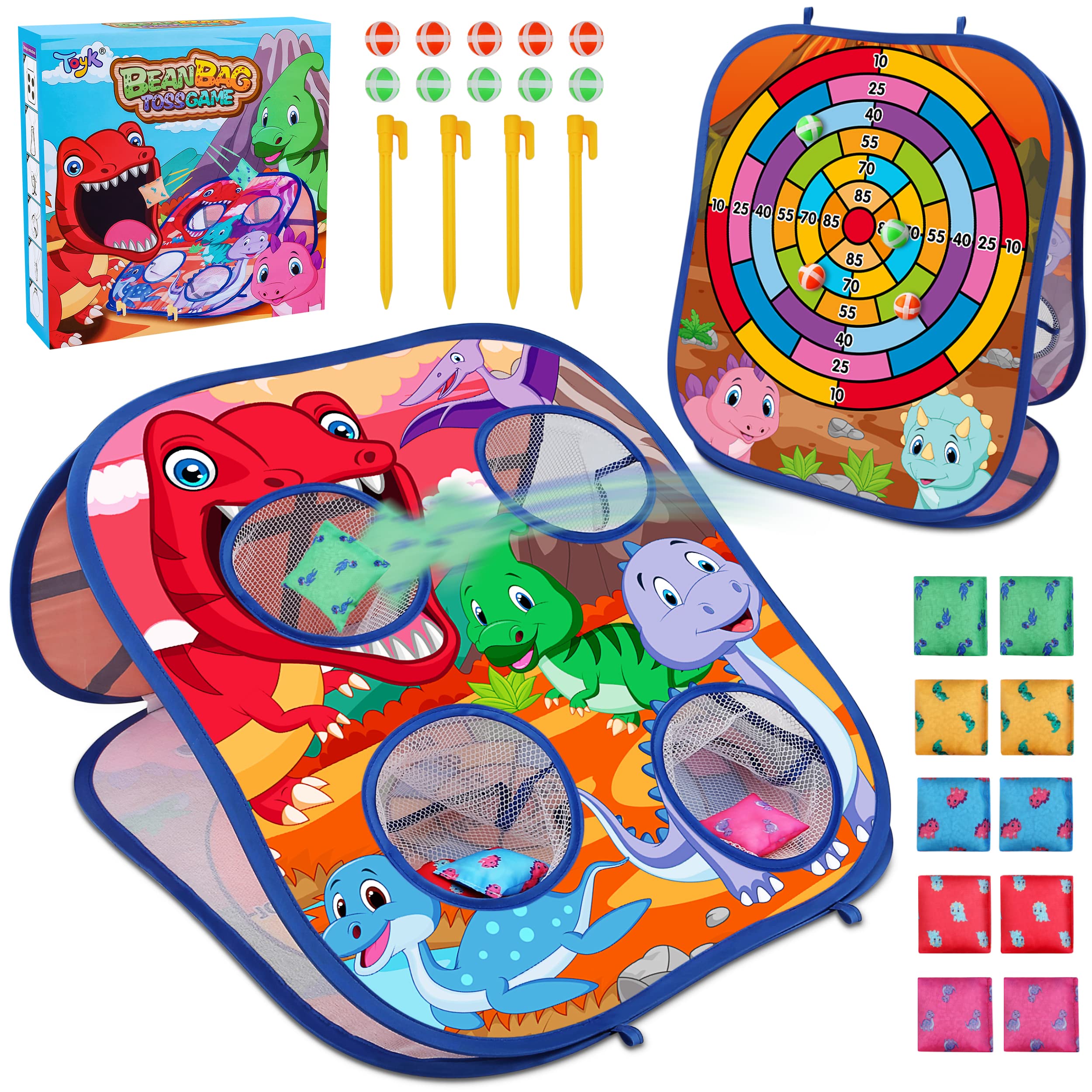Dinosaur Bean Bag Toss Game Toy Outdoor Toss Game, Family Party Party Supplies for Kids, Gift for Boys Birthday or Christmas for Toddlers Ages 3 4 5 6 Year Old